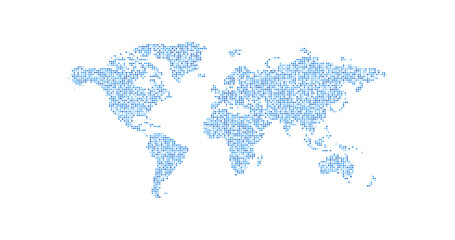 Dotted blue colored world map. Stock vector illustration isolated on white background
