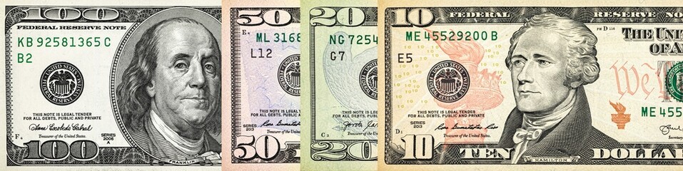 USA money banner. Biggest denomination of american paper money. Dollar bills background
