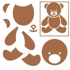 Teddy bear parts to make toy vector. Cut and glue the paper a bear.