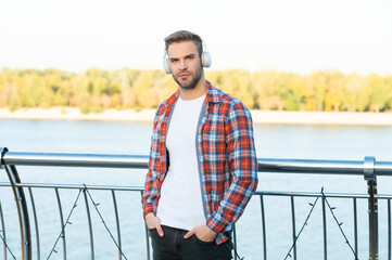 modern life. handsome man in casual checkered shirt.