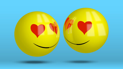 Loving emoticons couple on a blue background