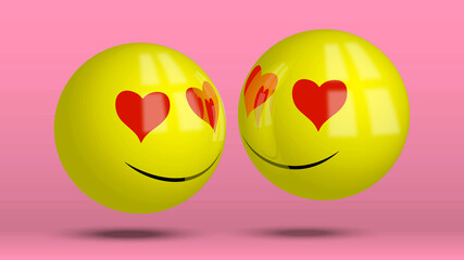 Loving emoticons couple on a pink background