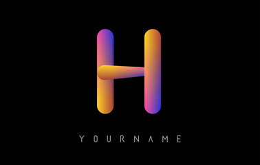 Letter H logo with rainbow 3d gradient. Creative vector illustration with typographic and vibrant gradient shape. Liquid color path.  