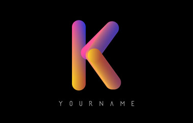 Letter K logo with rainbow 3d gradient. Creative vector illustration with typographic and vibrant gradient shape. Liquid color path.  