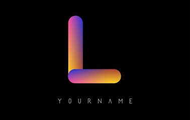 Letter L logo with rainbow 3d gradient. Creative vector illustration with typographic and vibrant gradient shape. Liquid color path.  