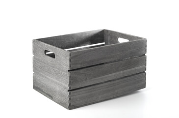 Black wooden box for transportation, delivery, cargo, logistic and storage of products. 
On white background. 