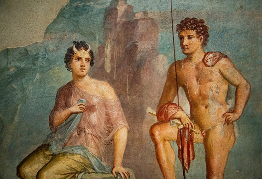 Roman Pompeian fresco representin mitolgical figures
