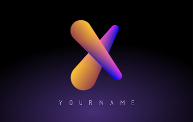 Letter X logo with rainbow 3d gradient. Creative vector illustration with typographic and vibrant gradient shape. Liquid color path.  