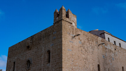 Fototapeta na wymiar Detail of Sanctuary of San Vito Lo Capo, Sicily, Italy. Blue sky on the bottom.