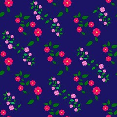 Colorful flowers and twigs on blue background