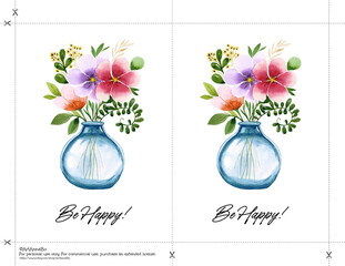 Card with signature Be Happy! a bouquet of flowers in a vase