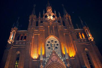 Fototapeta na wymiar Beautiful antique Catholic church at night