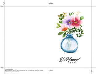 Card with signature Be Happy! a bouquet of flowers in a vase