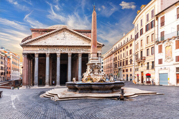 Fototapeta na wymiar The Pantheon and the obelisk, full view, Rome, Italy