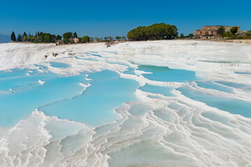 Natural travertine pools and terraces in Pamukkale, Turkey.	