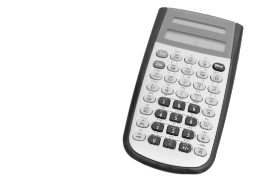 Black and gray calculator isolated on white
