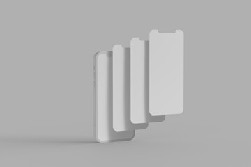 Minimalist modern clay mockup smartphones for presentation, application display, information graphics blank