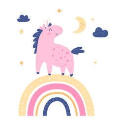 Unicorn on rainbow cartoon