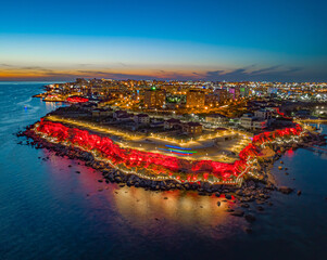 Night rock trail on peninsula in Aktau, Kazakhstan. view from top