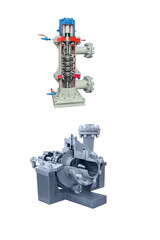 longitudinal sections of industrial pumps for pumping liquefied gas isolated on white background