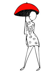 Figure with a red umbrella