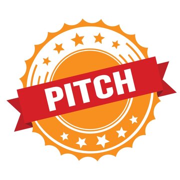 PITCH text on red orange ribbon stamp.