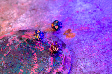 Astrology dices of fortune on horoscope circle. Horizontal fortune theme poster, greeting cards, headers, website and app