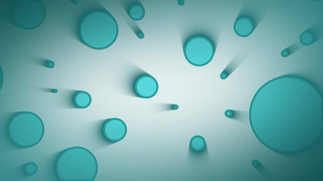 Abstract cyan seamless loop background. Circle shapes with moving shadow. Cyan circles in motion. Abstract shining light background.
