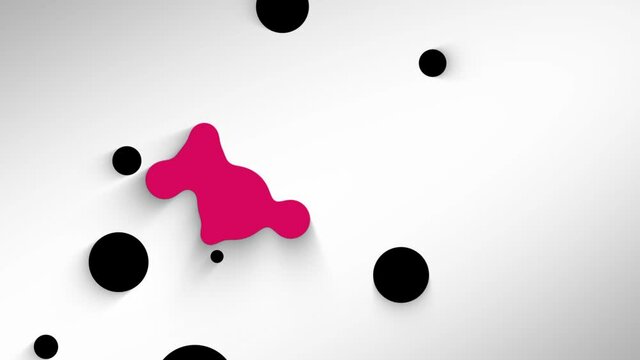 Abstract fluid splash element seamless loop background. Circle shapes with moving shadow. Color circles in motion. Black and purple dot background.