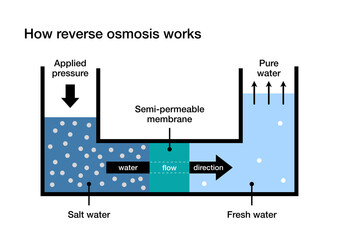 How reverse osmosis works for water desalination - obrazy, fototapety, plakaty