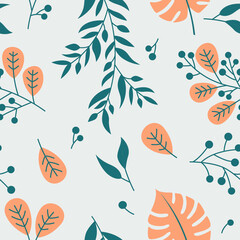 Beautiful orange and blue, floral seamless pattern