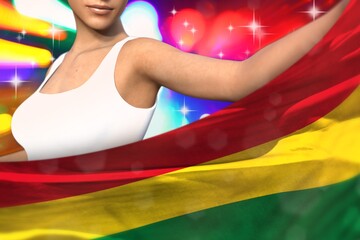 sexy lady holds Bolivia flag in front on the party lights - flag concept 3d illustration