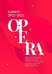 Vertical opera poster template with red background, graphic elements and text. Vector illustration. - obrazy, fototapety, plakaty