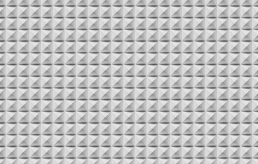 3d rendering of geometric background made of white pyramids seen from the top. Orthographic view.