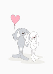 Romantic illustration for Valentine's Day. Cute lovesick bunnies.. Vector illustration.