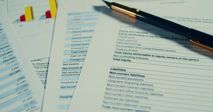 Financial analysis - income statement. Financial accounting stock market graphs analysis. Financial business planning, Balance the investment portfolio