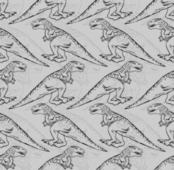 Tyrannosaurus pattern seamless. Dinosaur T-Rex hand drawing background. Vector texture