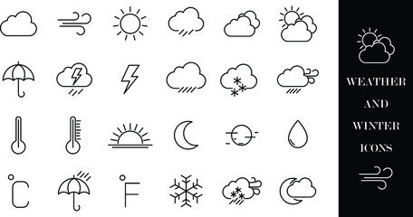 Weather forecast - outline weather icons set