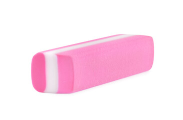 New bright eraser isolated on white. School stationery