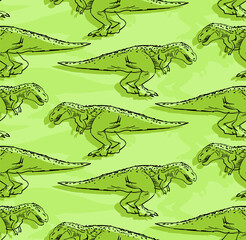 Tyrannosaurus pattern seamless. Dinosaur T-Rex hand drawing background. Vector texture