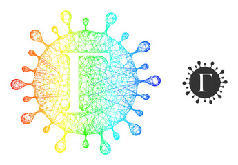 Net mesh Gamma coronavirus frame icon with spectrum gradient. Bright frame mesh Gamma coronavirus icon. Flat carcass created from Gamma coronavirus symbol and intersected lines.