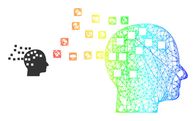 Net mesh mind compilation frame icon with spectral gradient. Bright frame mesh mind compilation icon. Flat frame created from mind compilation icon and intersected lines.