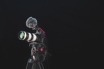 Professional camera gear for cinematography and filmmaking ready to shoot with clean background for...