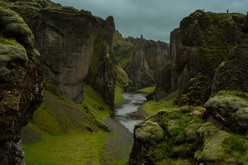 Beautiful aerial view of the Fjadrargljufur Canyon in Iceland on summer