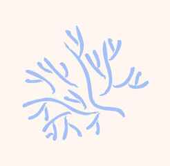 Sea life concept. Colorful sticker with blue underwater algae or corals of various shapes. Flora and fauna of ocean floor. Design element for printing on fabric. Cartoon flat vector illustration