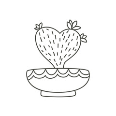 Cartoon cactus in cute pots. Outline icon.