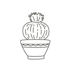 Cartoon cactus in cute pots. Outline icon.