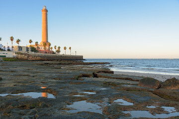 Fototapeta premium Chipiona lighthouse at sunrise, Cadiz, Andalusia, Spain