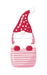 Cute little valentine gnome with a gift in a red hat for Valentine's Day cards, gifts, T-shirts, mugs, stickers and design