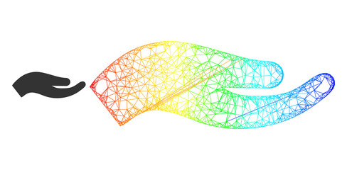 Net petition hand frame icon with spectral gradient. Colored carcass net petition hand icon. Flat framework created from petition hand icon and crossing lines.